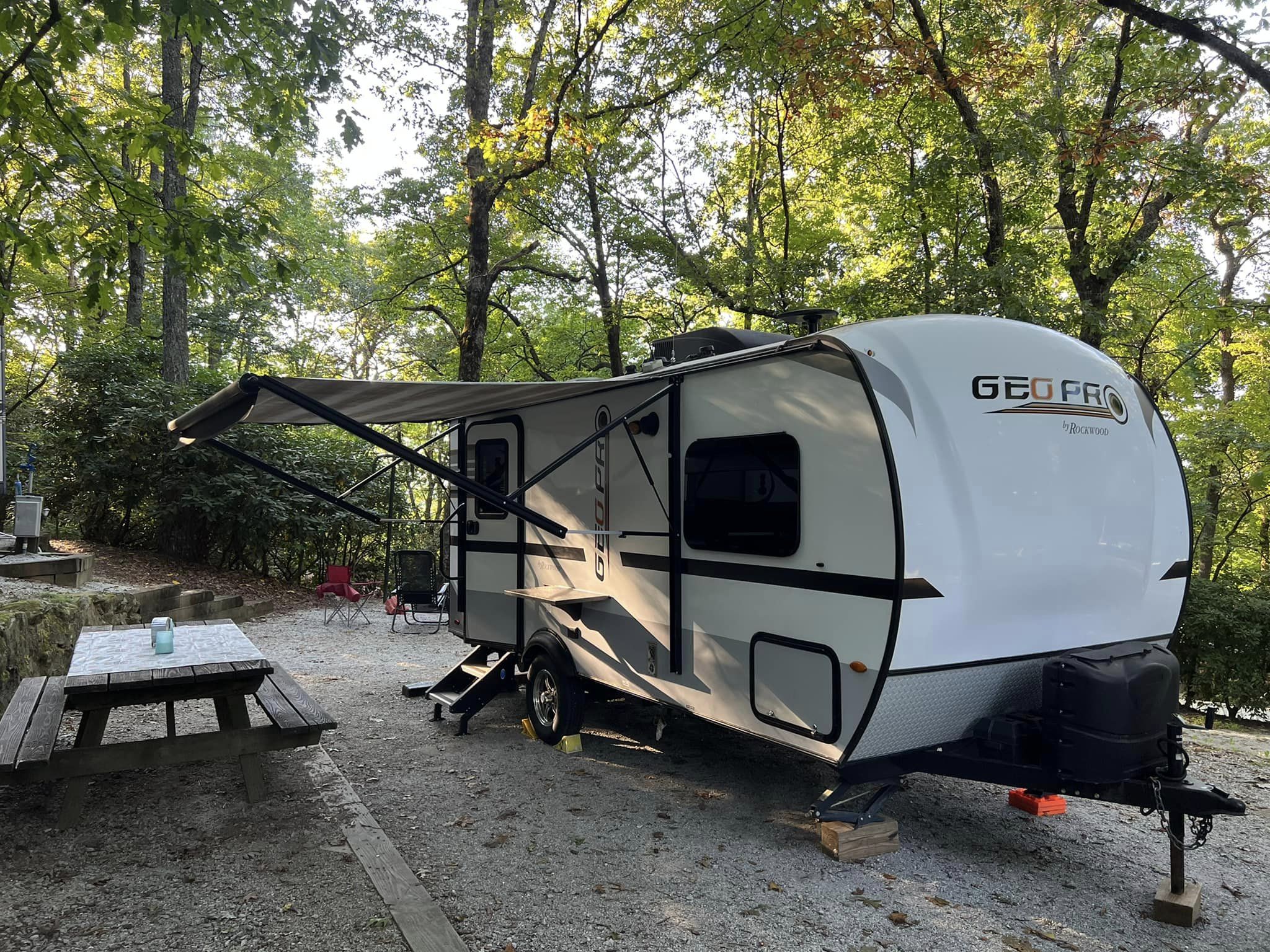 Mobile RV rental set up at Black Rock Mountain State Park 